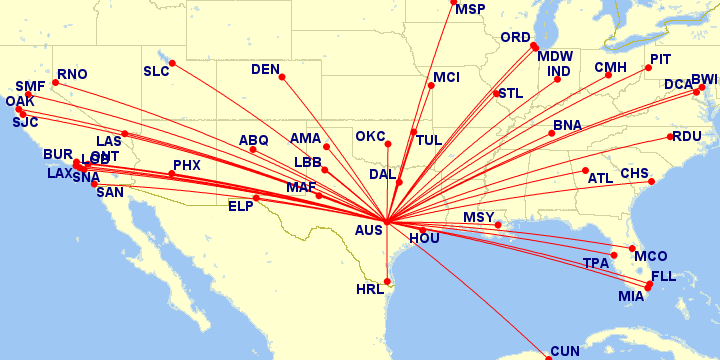Southwest flight network map